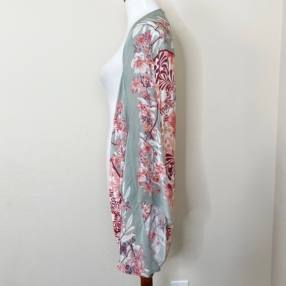 Anthropologie Floral Kimono Shawl Women One Size Peach Gray Larissa Lightweight - Picture 9 of 12